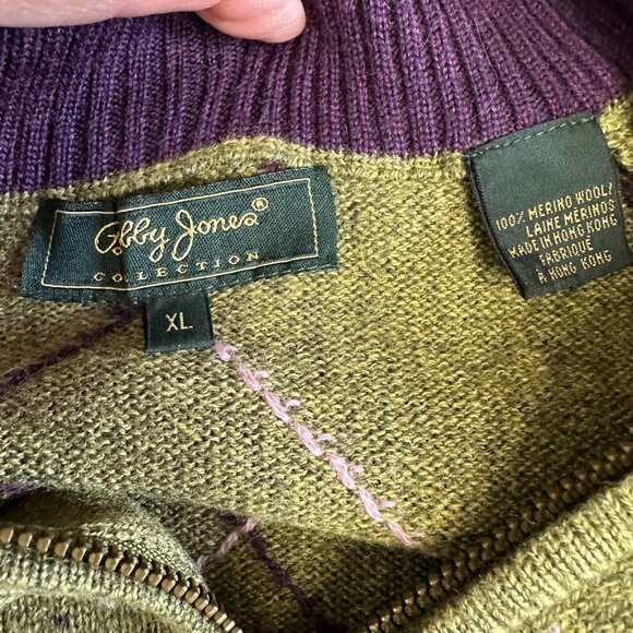 Vtg Bobby Jones Collection 1/4 Zip Merino Wool Sweater XL Green Argyle Golf - Picture 3 of 9